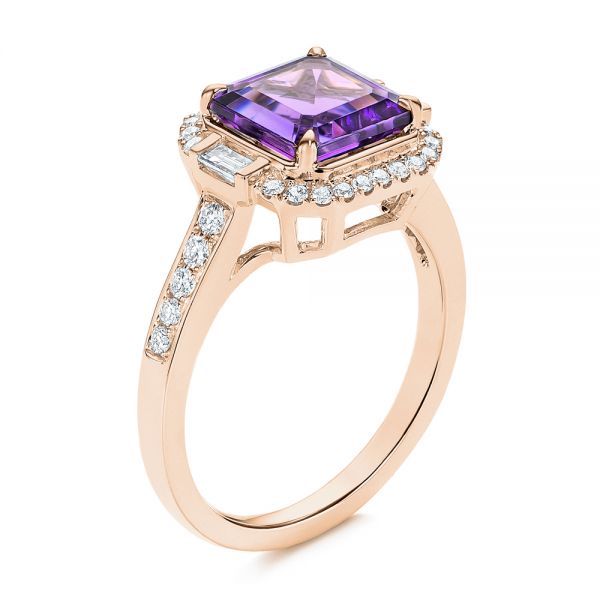 Amethyst and Baguette Diamond Halo Ring - Image