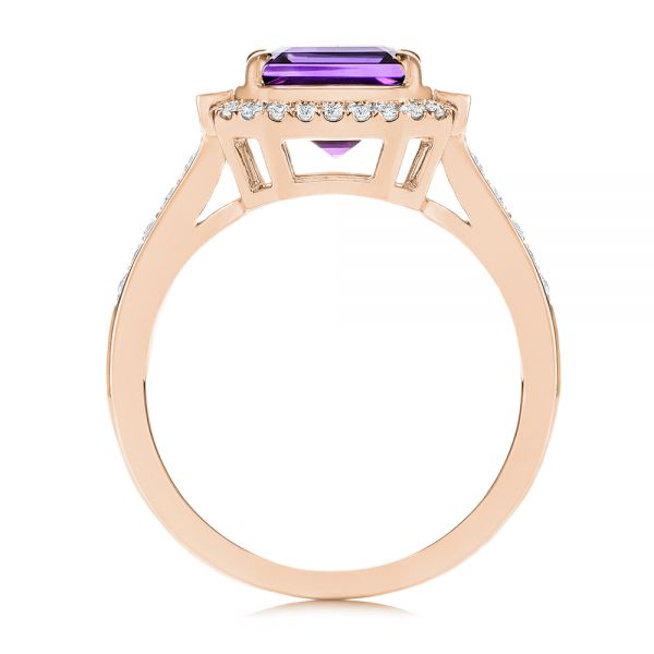 18k Rose Gold 18k Rose Gold Amethyst And Baguette Diamond Halo Ring - Front View -  106049 - Thumbnail