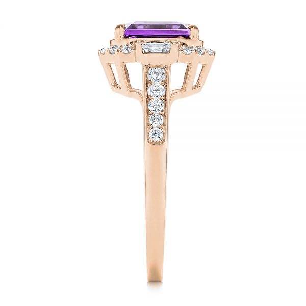 14k Rose Gold 14k Rose Gold Amethyst And Baguette Diamond Halo Ring - Side View -  106049 - Thumbnail