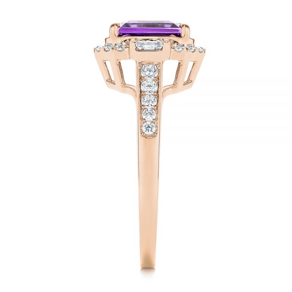 18k Rose Gold 18k Rose Gold Amethyst And Baguette Diamond Halo Ring - Side View - 106049