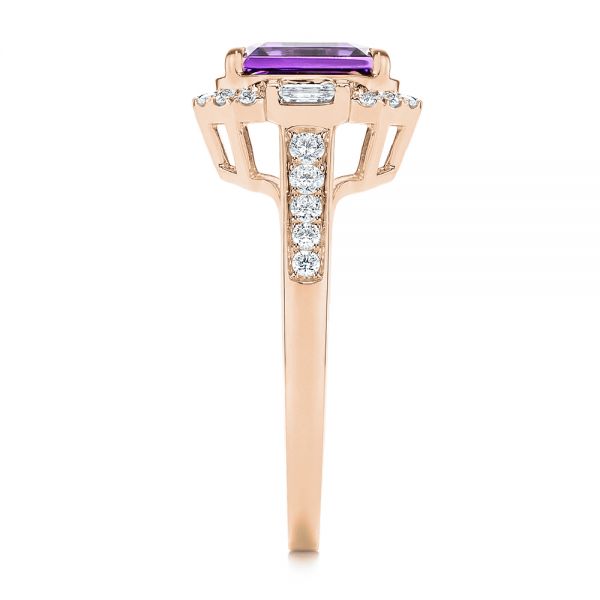 18k Rose Gold 18k Rose Gold Amethyst And Baguette Diamond Halo Ring - Side View -  106049 - Thumbnail