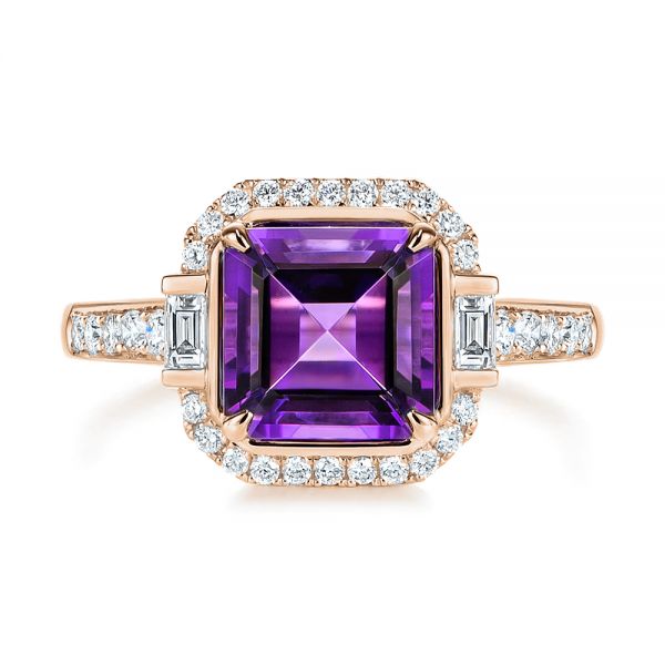 14k Rose Gold 14k Rose Gold Amethyst And Baguette Diamond Halo Ring - Top View -  106049 - Thumbnail