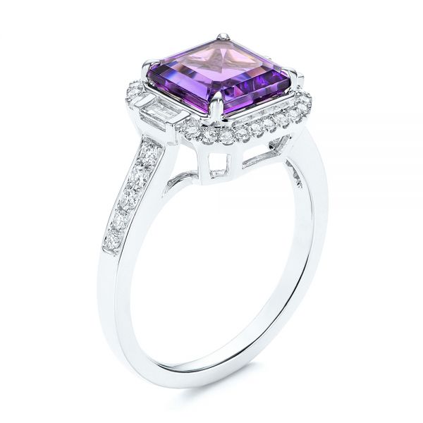  Platinum Platinum Amethyst And Baguette Diamond Halo Ring - Three-Quarter View -  106049