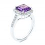 14k White Gold Amethyst And Baguette Diamond Halo Ring - Three-Quarter View -  106049 - Thumbnail