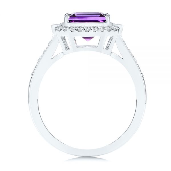 14k White Gold Amethyst And Baguette Diamond Halo Ring - Front View -  106049 - Thumbnail