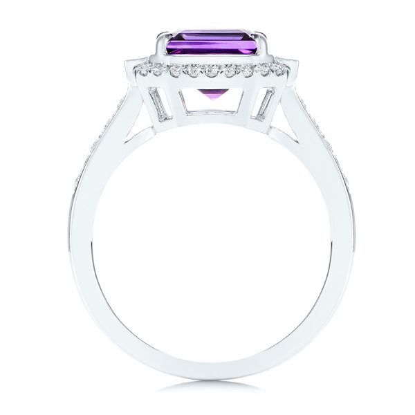 14k White Gold Amethyst And Baguette Diamond Halo Ring - Front View - 106049