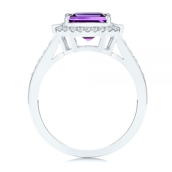 18k White Gold 18k White Gold Amethyst And Baguette Diamond Halo Ring - Front View -  106049 - Thumbnail