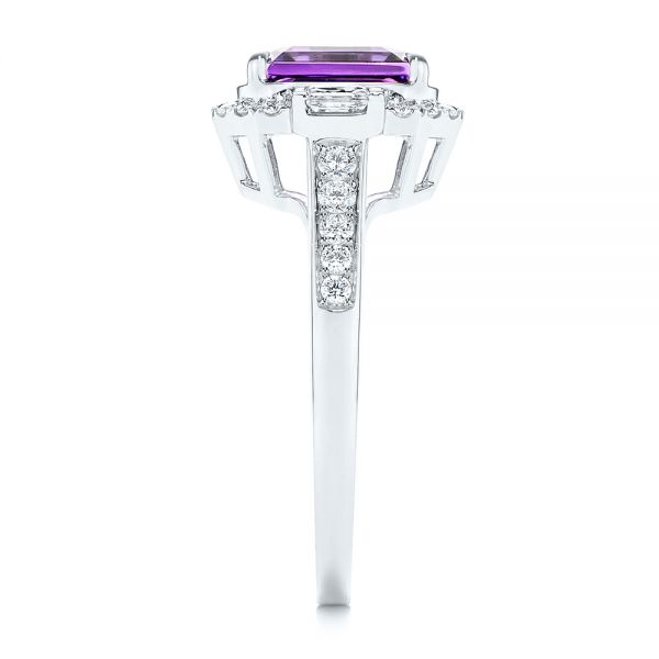 18k White Gold 18k White Gold Amethyst And Baguette Diamond Halo Ring - Side View -  106049 - Thumbnail