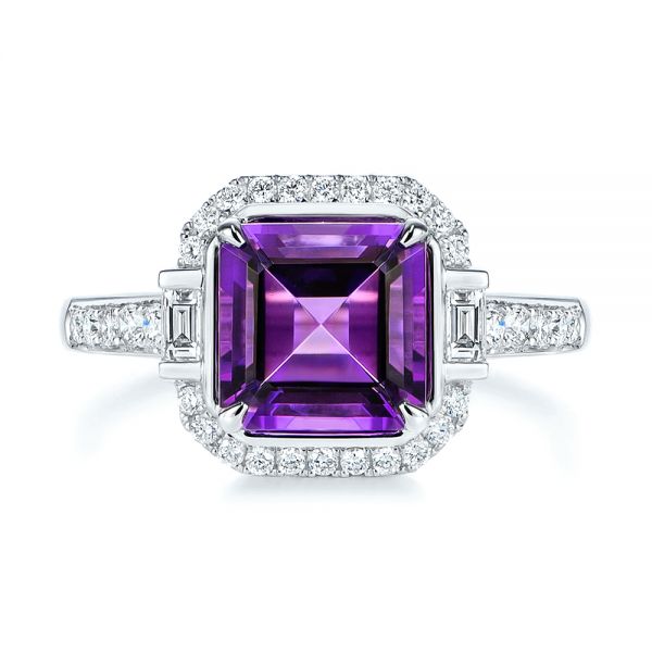  Platinum Platinum Amethyst And Baguette Diamond Halo Ring - Top View -  106049 - Thumbnail