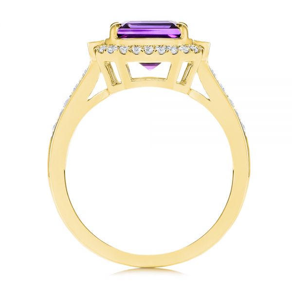 18k Yellow Gold 18k Yellow Gold Amethyst And Baguette Diamond Halo Ring - Front View -  106049