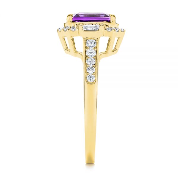 18k Yellow Gold 18k Yellow Gold Amethyst And Baguette Diamond Halo Ring - Side View -  106049 - Thumbnail
