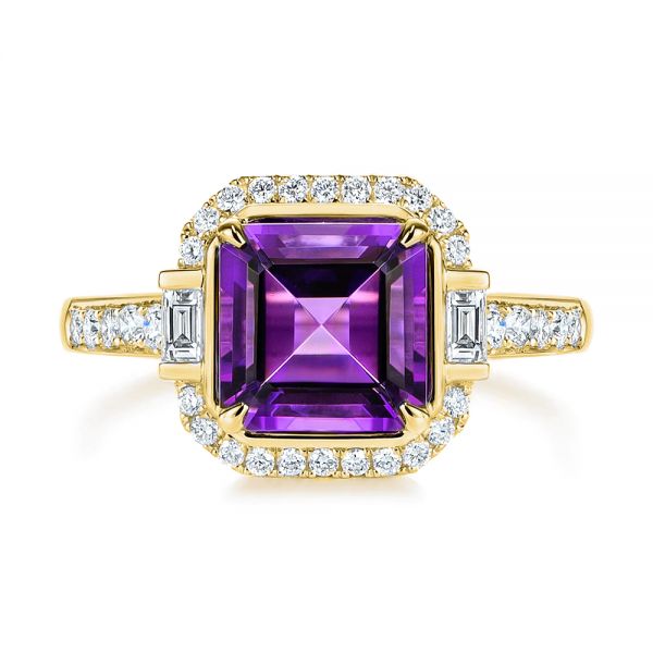 14k Yellow Gold 14k Yellow Gold Amethyst And Baguette Diamond Halo Ring - Top View - 106049