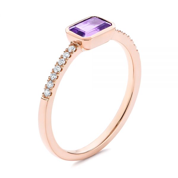 14k Rose Gold Amethyst And Diamond Fashion Ring - Three-Quarter View -  105404