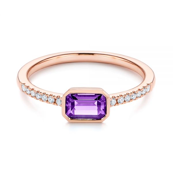 14k Rose Gold Amethyst And Diamond Fashion Ring - Flat View -  105404