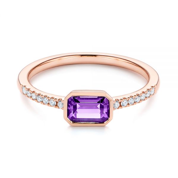 18k Rose Gold 18k Rose Gold Amethyst And Diamond Fashion Ring - Flat View -  105404