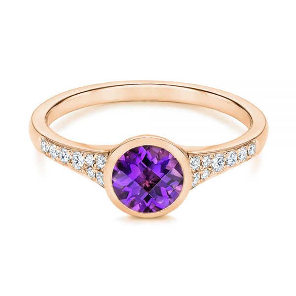 14k Rose Gold 14k Rose Gold Amethyst And Diamond Fashion Ring - Flat View -  106029