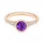 14k Rose Gold 14k Rose Gold Amethyst And Diamond Fashion Ring - Flat View -  106029 - Thumbnail