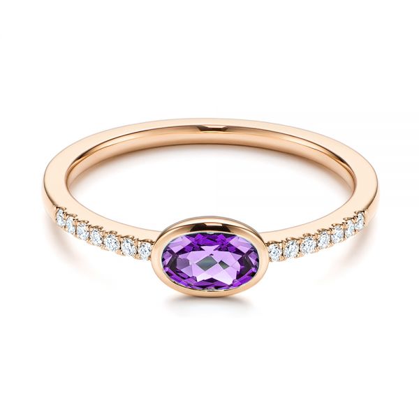 14k Rose Gold 14k Rose Gold Amethyst And Diamond Fashion Ring - Flat View - 106629