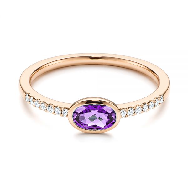 14k Rose Gold 14k Rose Gold Amethyst And Diamond Fashion Ring - Flat View -  106629