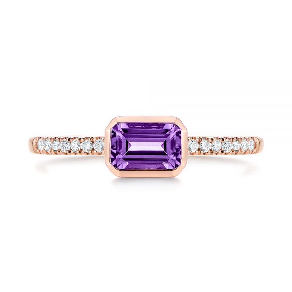 14k Rose Gold Amethyst And Diamond Fashion Ring - Top View -  105404