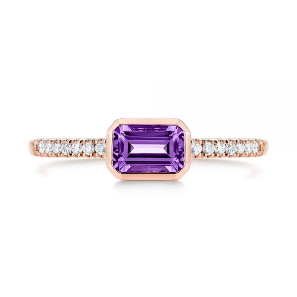 14k Rose Gold Amethyst And Diamond Fashion Ring - Top View - 105404