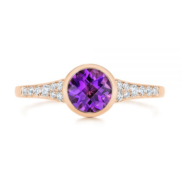 14k Rose Gold 14k Rose Gold Amethyst And Diamond Fashion Ring - Top View -  106029