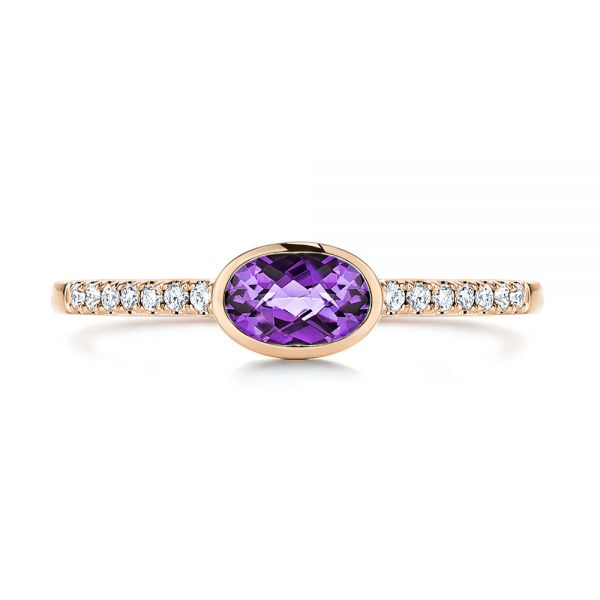 18k Rose Gold 18k Rose Gold Amethyst And Diamond Fashion Ring - Top View -  106629