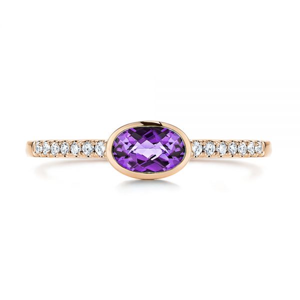 14k Rose Gold 14k Rose Gold Amethyst And Diamond Fashion Ring - Top View -  106629