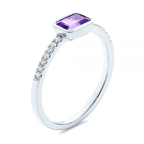 14k White Gold 14k White Gold Amethyst And Diamond Fashion Ring - Three-Quarter View -  105404