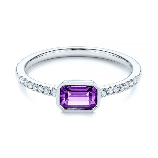 18k White Gold 18k White Gold Amethyst And Diamond Fashion Ring - Flat View - 105404