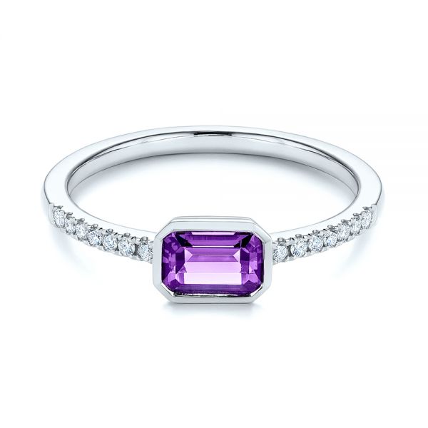 14k White Gold 14k White Gold Amethyst And Diamond Fashion Ring - Flat View -  105404