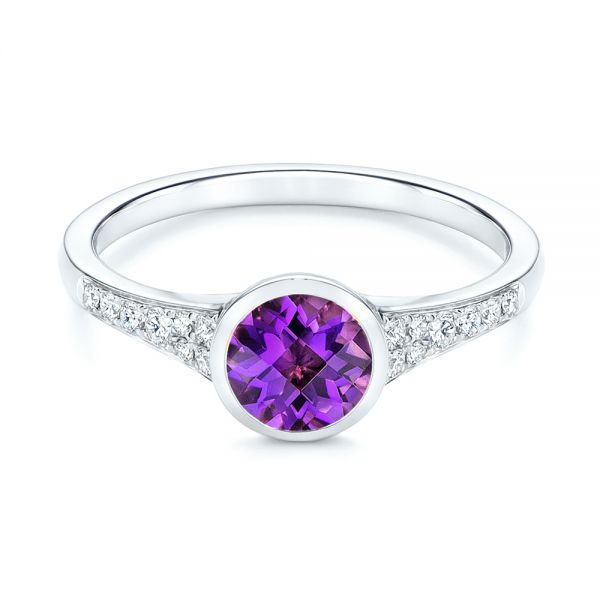 14k White Gold 14k White Gold Amethyst And Diamond Fashion Ring - Flat View -  106029