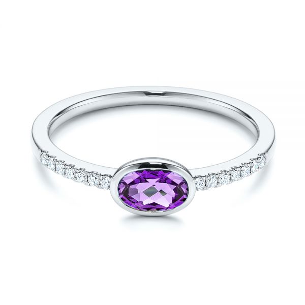 Platinum Platinum Amethyst And Diamond Fashion Ring - Flat View - 106629