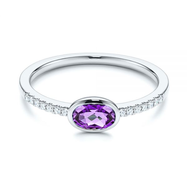 18k White Gold 18k White Gold Amethyst And Diamond Fashion Ring - Flat View -  106629