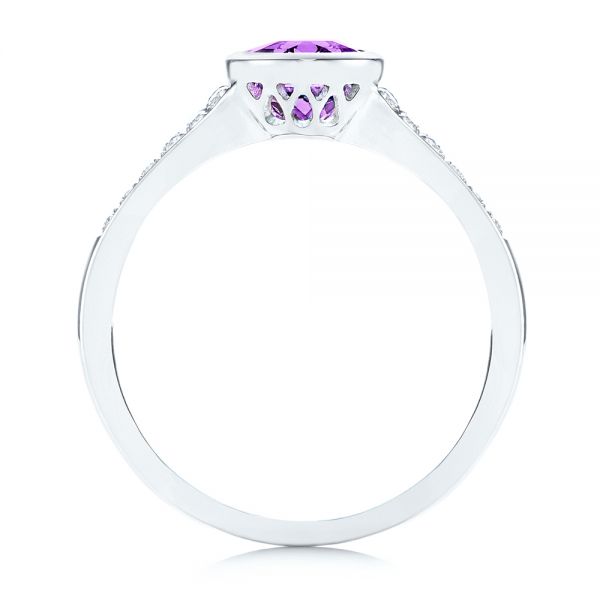 14k White Gold 14k White Gold Amethyst And Diamond Fashion Ring - Front View -  106029