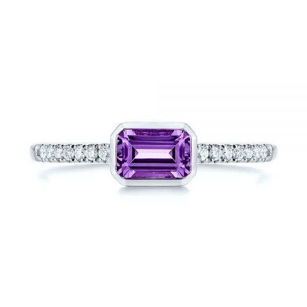 18k White Gold 18k White Gold Amethyst And Diamond Fashion Ring - Top View -  105404
