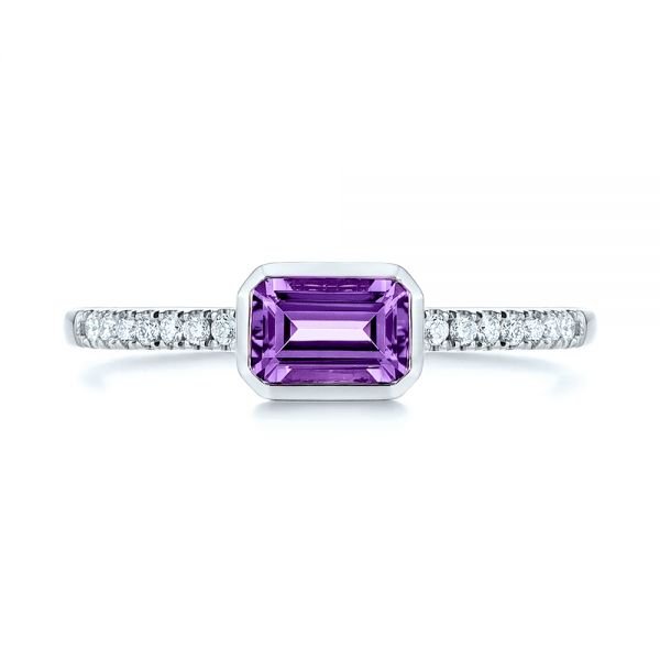 18k White Gold 18k White Gold Amethyst And Diamond Fashion Ring - Top View - 105404