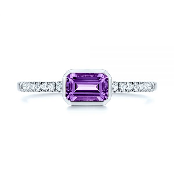 14k White Gold 14k White Gold Amethyst And Diamond Fashion Ring - Top View -  105404