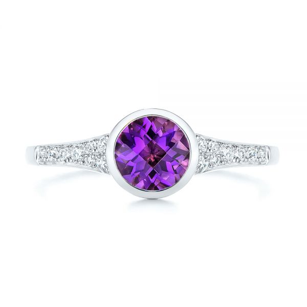 18k White Gold 18k White Gold Amethyst And Diamond Fashion Ring - Top View -  106029