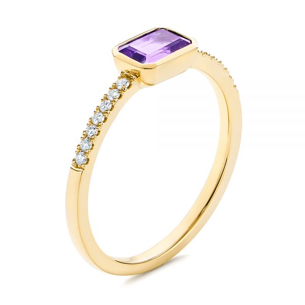14k Yellow Gold 14k Yellow Gold Amethyst And Diamond Fashion Ring - Three-Quarter View - 105404