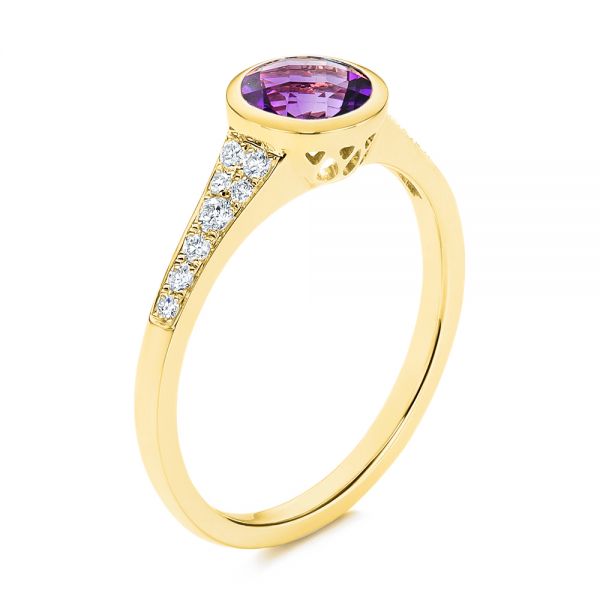 14k Yellow Gold Amethyst And Diamond Fashion Ring - Three-Quarter View -  106029