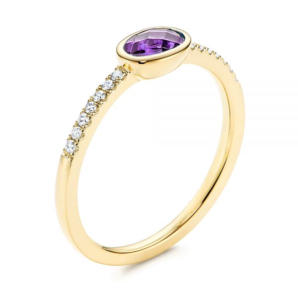 14k Yellow Gold Amethyst And Diamond Fashion Ring - Three-Quarter View -  106629