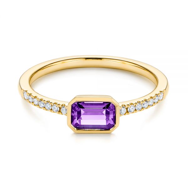 14k Yellow Gold 14k Yellow Gold Amethyst And Diamond Fashion Ring - Flat View - 105404