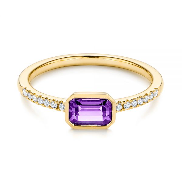 18k Yellow Gold 18k Yellow Gold Amethyst And Diamond Fashion Ring - Flat View -  105404