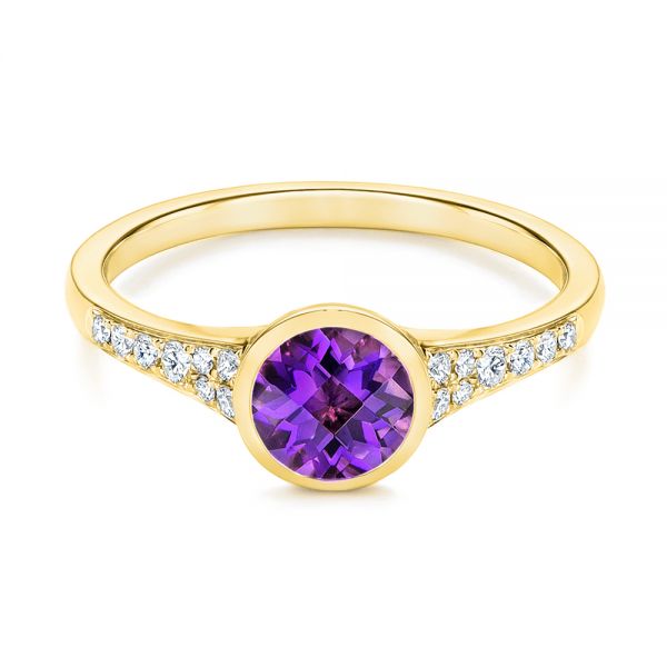 14k Yellow Gold Amethyst And Diamond Fashion Ring - Flat View -  106029