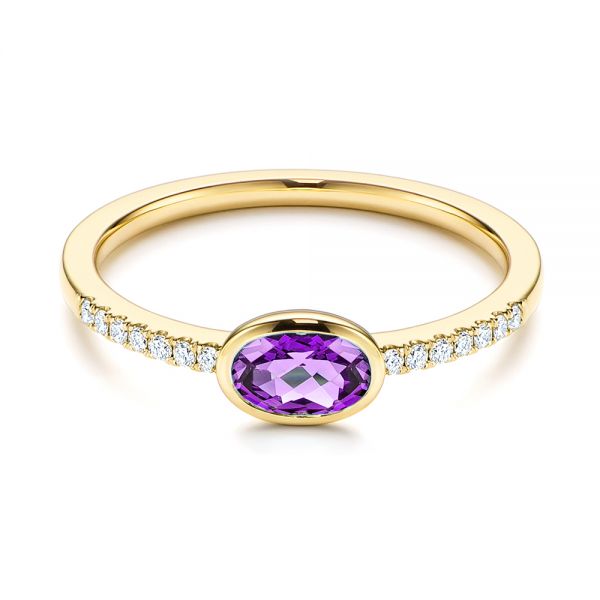 14k Yellow Gold Amethyst And Diamond Fashion Ring - Flat View - 106629