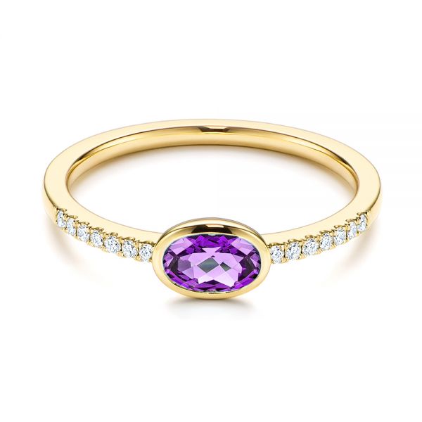 18k Yellow Gold 18k Yellow Gold Amethyst And Diamond Fashion Ring - Flat View -  106629