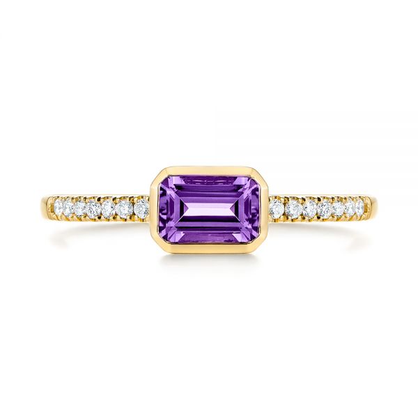 18k Yellow Gold 18k Yellow Gold Amethyst And Diamond Fashion Ring - Top View -  105404