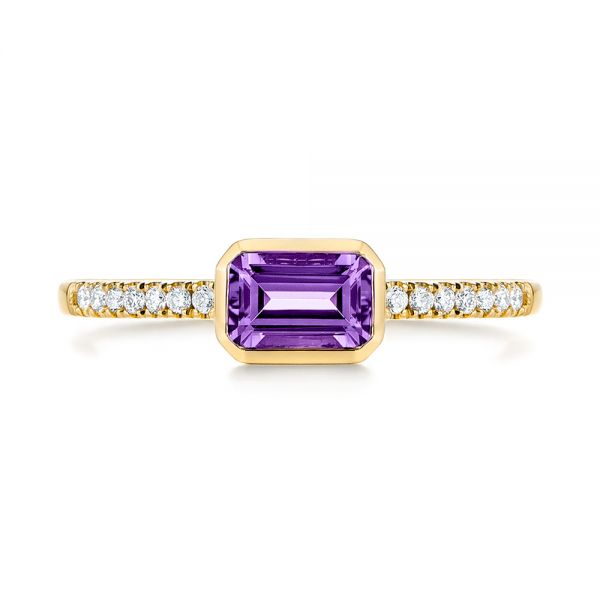 14k Yellow Gold 14k Yellow Gold Amethyst And Diamond Fashion Ring - Top View - 105404