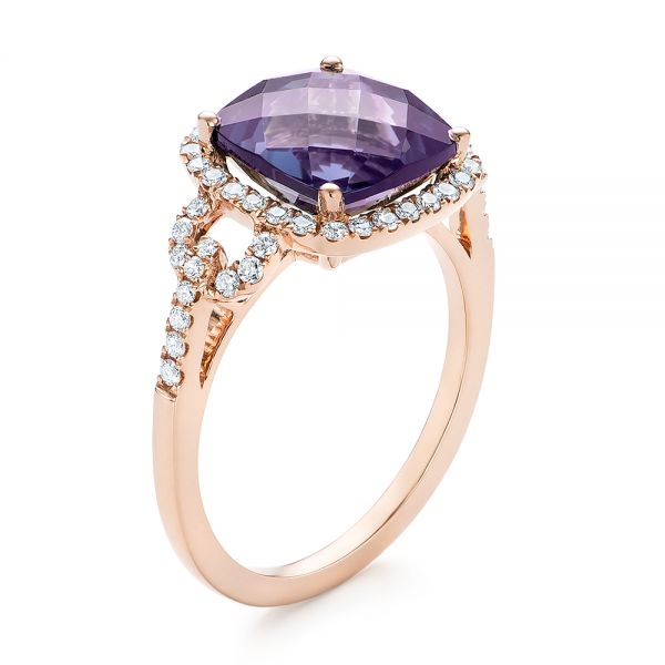 18k Rose Gold 18k Rose Gold Amethyst And Diamond Halo Fashion Ring - Three-Quarter View -  103758